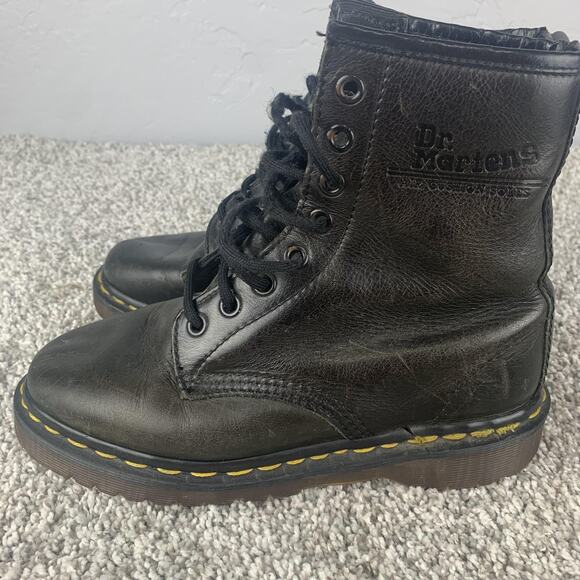 Vintage Dr. Martens Girls Combat Boots Size 3 Black Made in England Leather 1460 - Picture 3 of 10